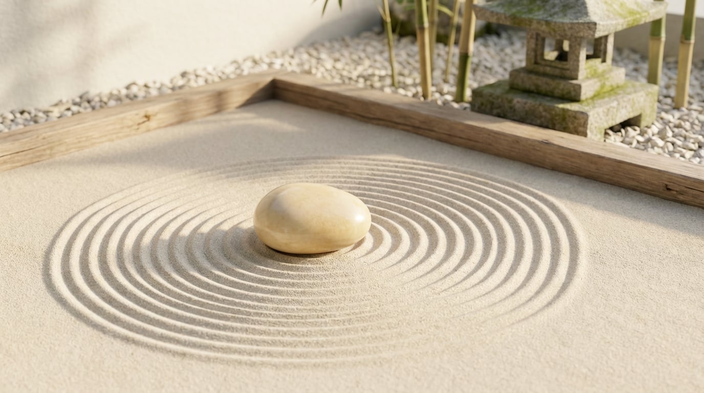 Zen garden with raked sand patterns